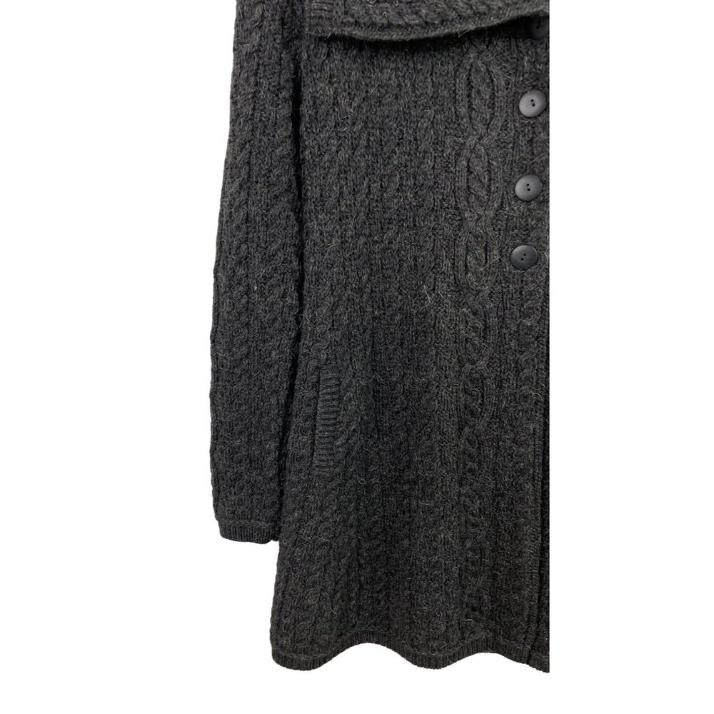 Irish Crafts Gray Cable Knit Long Button Up Cardigan Sweater Womens Size Small - Picture 5 of 9